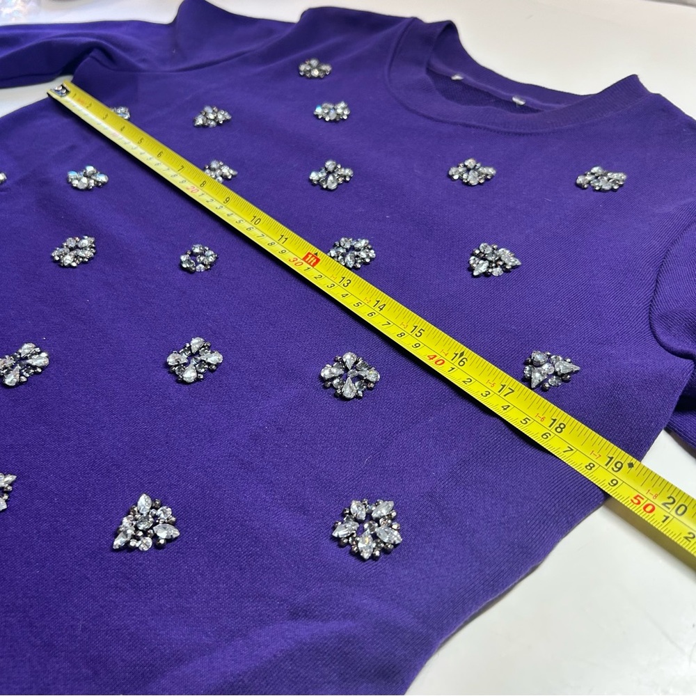 Michael Kors Purple Crystal Embellished Bling Crewneck Sweatshirt Pullover. S/M - Picture 8 of 8